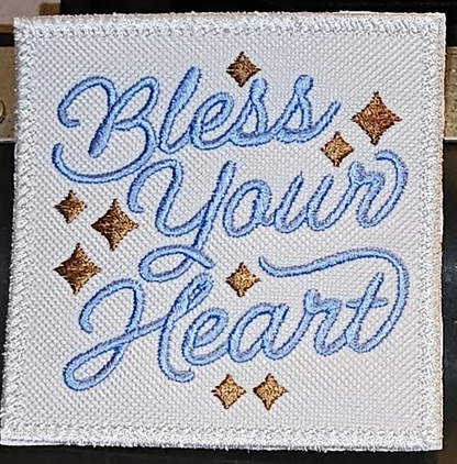 NEW Custom Made "Bless Your Heart", Cute Inspirational Applique, Iron-on Embroidered Patch, Embroidery Design, Size 3.5",Jacket Patch