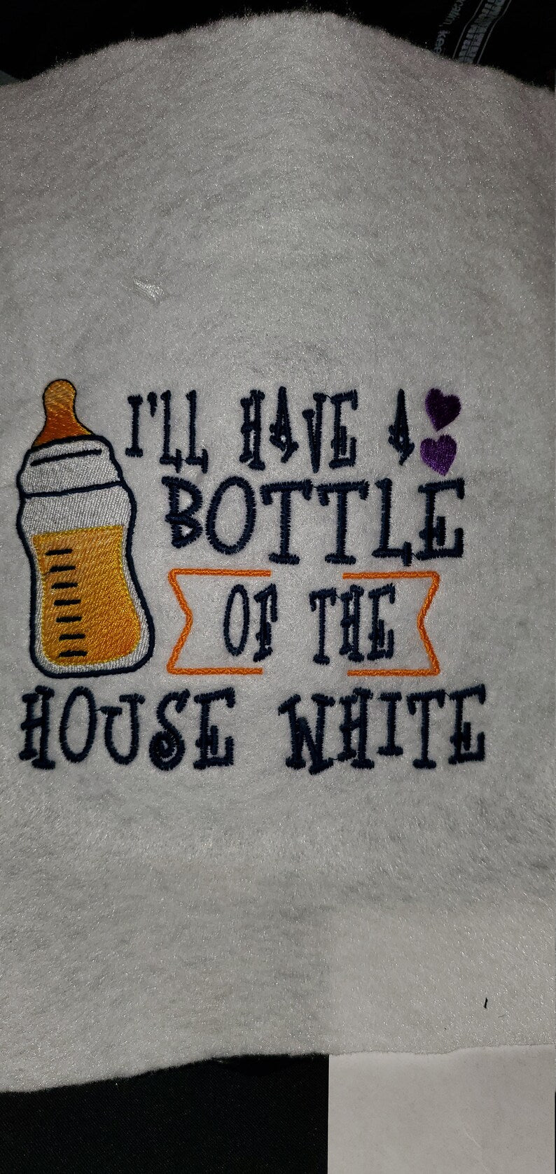I’ll have a bottle of the House White, embroidery baby bib Design, baby humor, baby bottle humor bib customize your colors