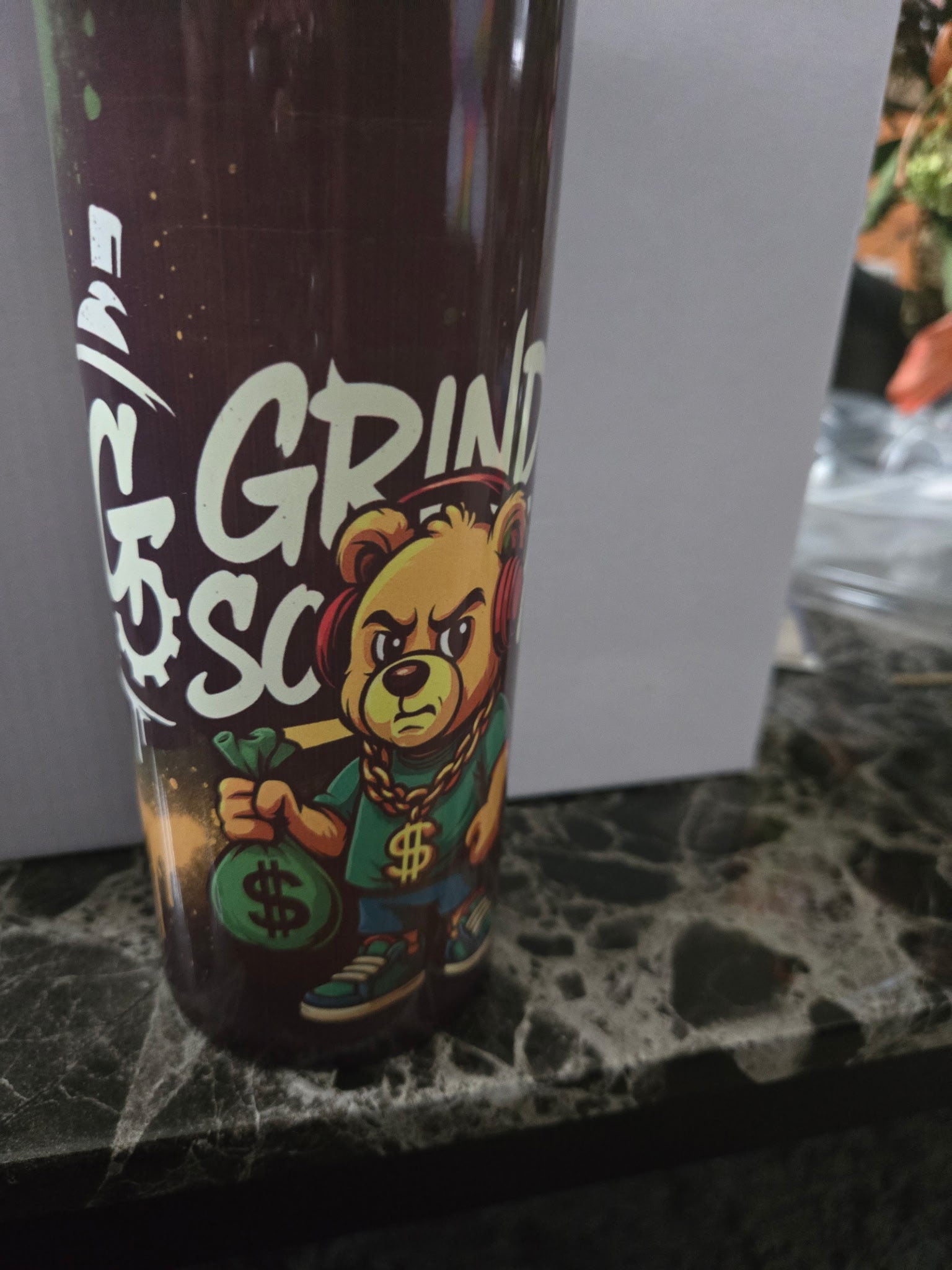 Grind Society mascot bear tumblers.